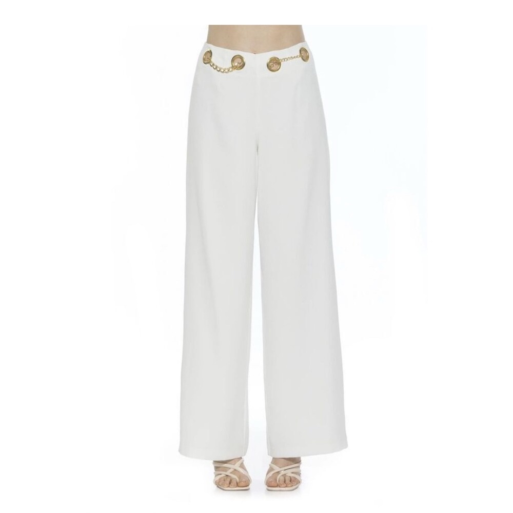 Alexia Admor White Wide-Leg Pants with Gold Accents